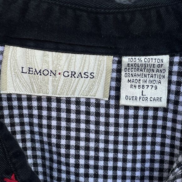 Lemon Grass Button Up Shirt Womens Large Black White Gingham Holiday Christmas - Picture 4 of 9